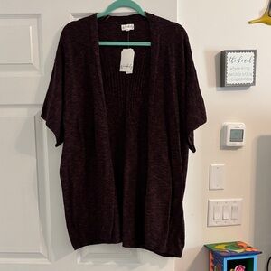 Dark Brown short sleeve Open Front Cardigan